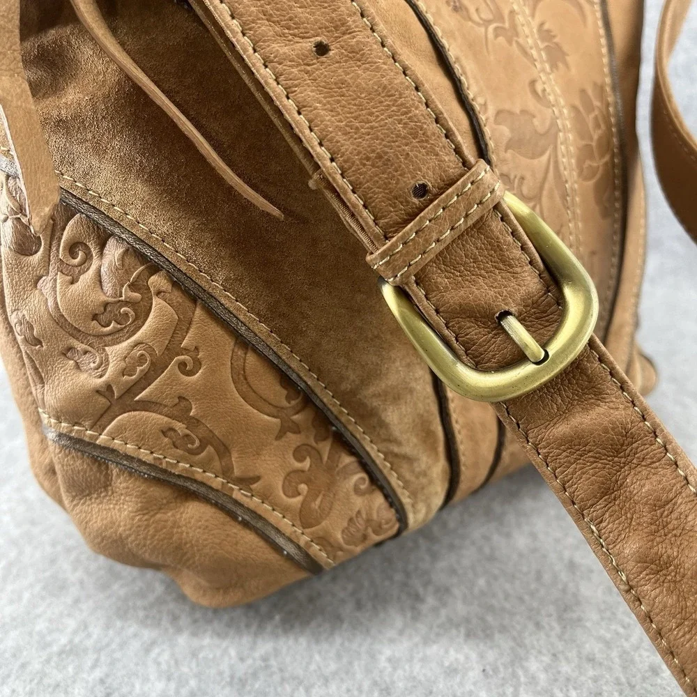 Genuine Tooled Leather Hobo Shoulder Bag Purse Caramel Brown Hippie St Johns Bay